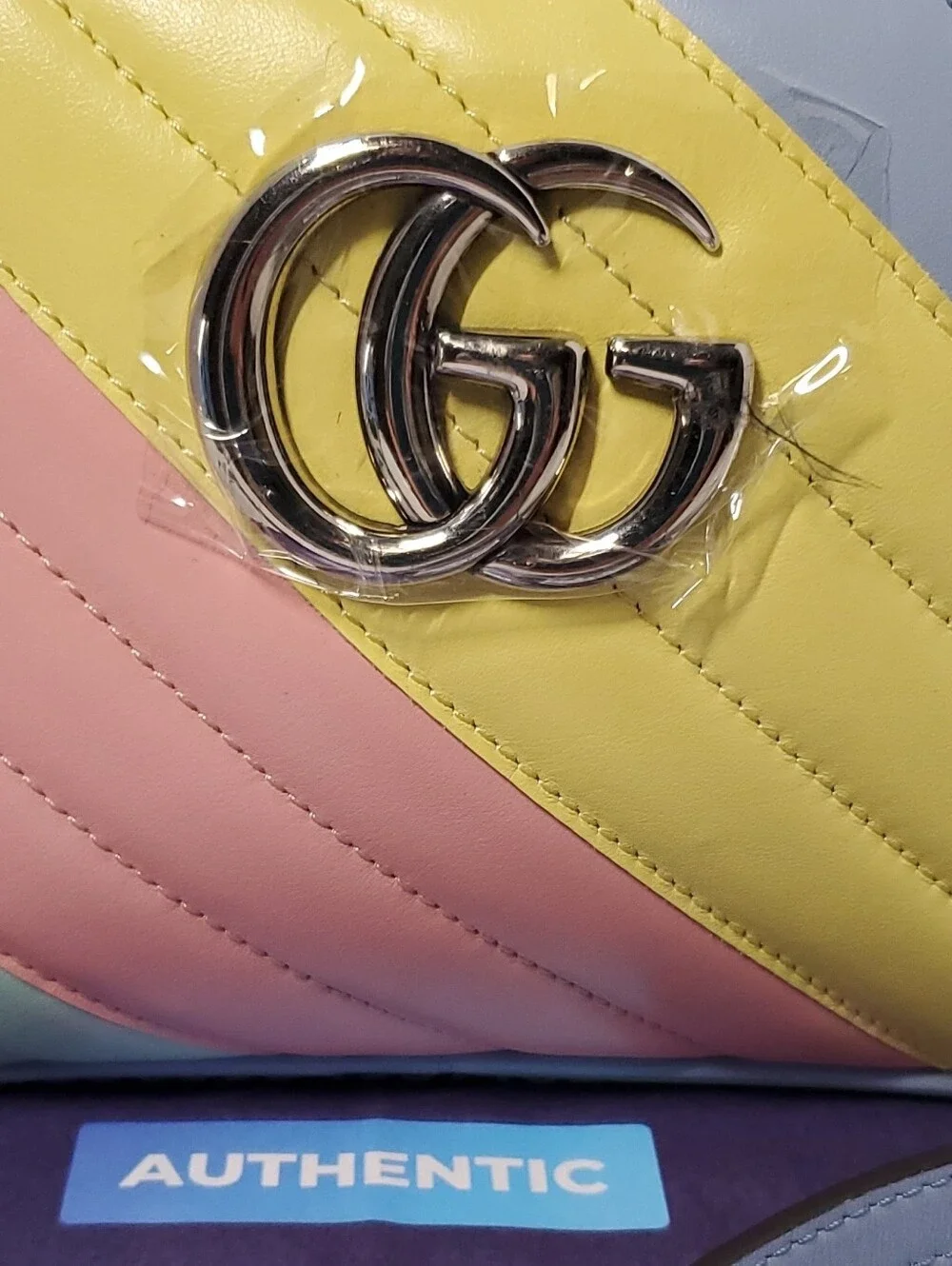 Gucci Marmont Quilted Camera Pastel Stripe Camera Bag -Blue, Pink, Yellow & Mint - Picture 3 of 12